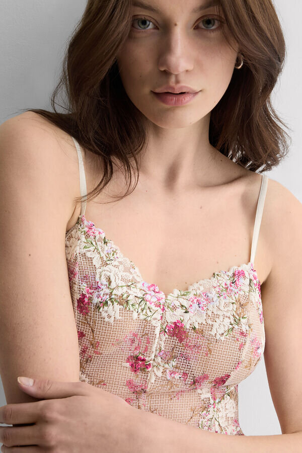 Babydoll din tul și dantelă cu imprimeu Pretty Flowers Babydoll din tul și dantelă cu imprimeu Pretty Flowers