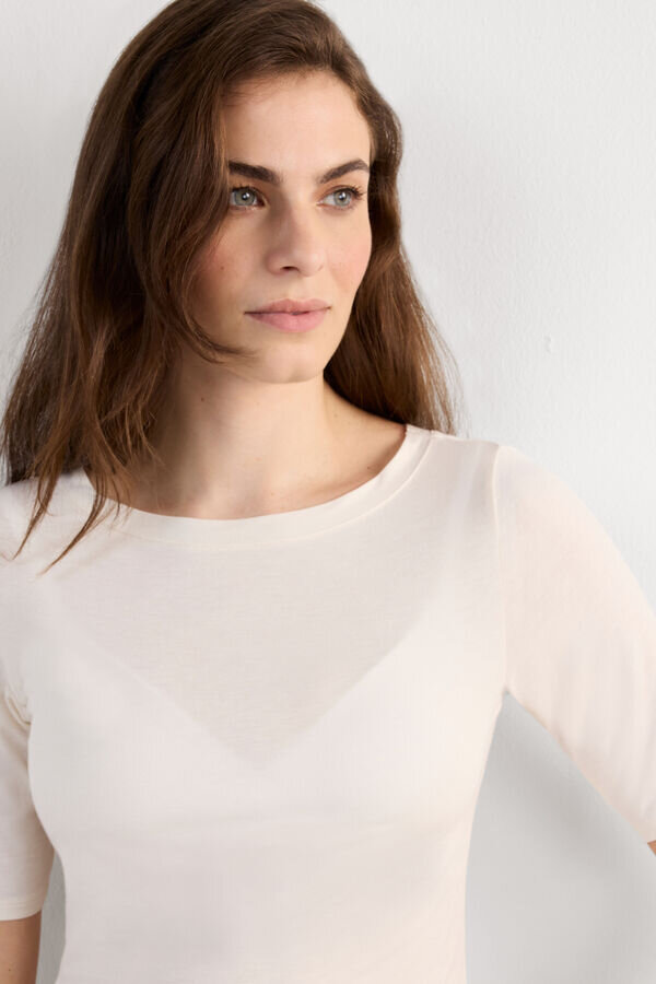 Bluză cu gât barcă din bambus proaspăt Bluză cu gât barcă din bambus proaspăt