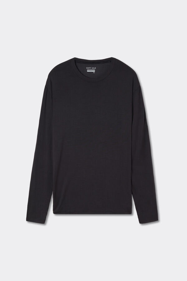 Bluză cu mâneci lungi din mătase moale Bluză cu mâneci lungi din mătase moale