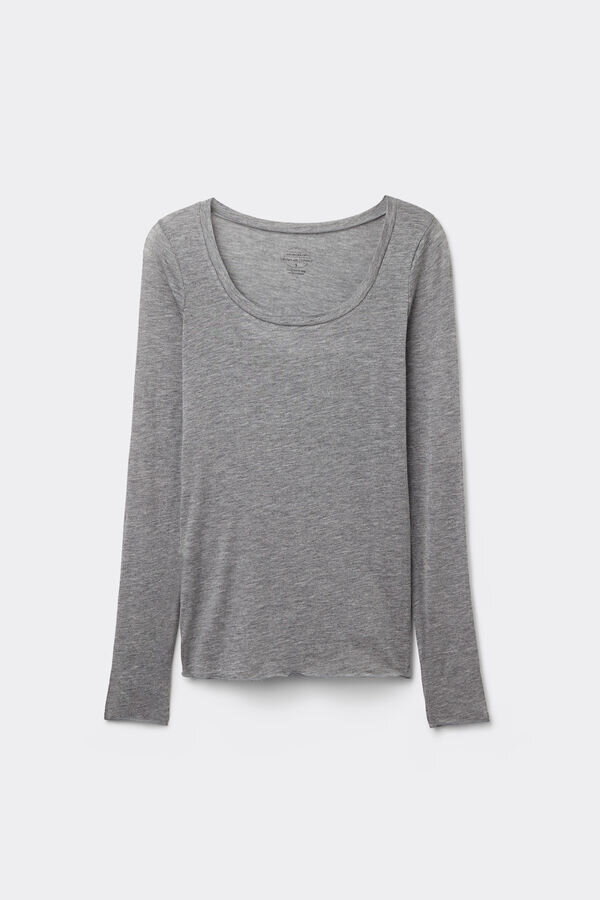 Bluză cu mâneci lungi și decolteu rotund din modal ultraleger cu cașmir Bluză cu mâneci lungi și decolteu rotund din modal ultraleger cu cașmir