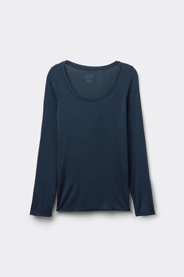 Bluză cu mâneci lungi și decolteu rotund din modal ultraleger cu cașmir Bluză cu mâneci lungi și decolteu rotund din modal ultraleger cu cașmir