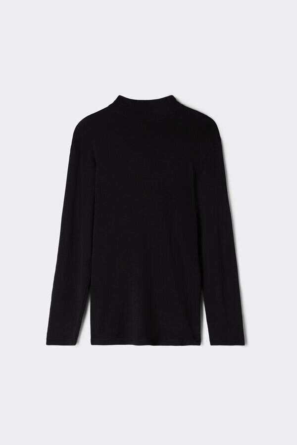 Bluză cu mâneci lungi și guler înalt din modal și cașmir Bluză cu mâneci lungi și guler înalt din modal și cașmir