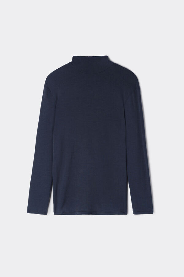 Bluză cu mâneci lungi și guler înalt din modal și cașmir Bluză cu mâneci lungi și guler înalt din modal și cașmir