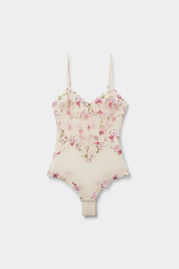 Body din tul și Lace Bodysuit cu imprimeu Pretty Flowers Body din tul și Lace Bodysuit cu imprimeu Pretty Flowers