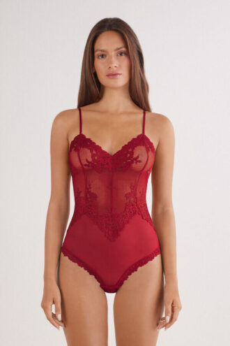 Body din tul și Lace Bodysuit Pretty Flowers