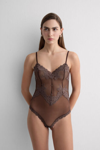 Body din tul și Lace Bodysuit Pretty Flowers