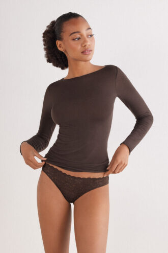 Chiloți Brazilian din microfibră și dantelă