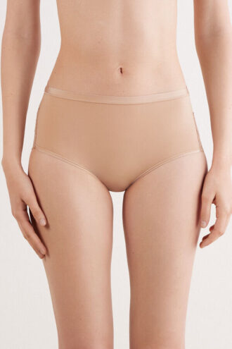 Chiloți din microfibră și dantelă cu talie înaltă