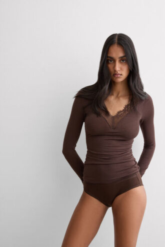 Cămașă cu mâneci lungi din dantelă de cașmir ultralegere