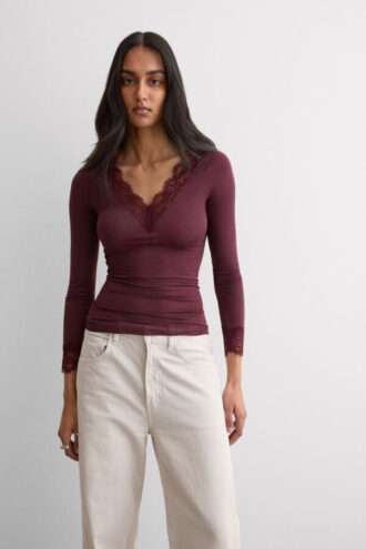 Cămașă cu mâneci lungi din dantelă de cașmir ultralegere