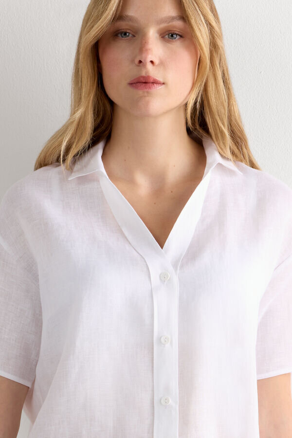 Cămașă cu mâneci scurte din in pur Cămașă cu mâneci scurte din in pur