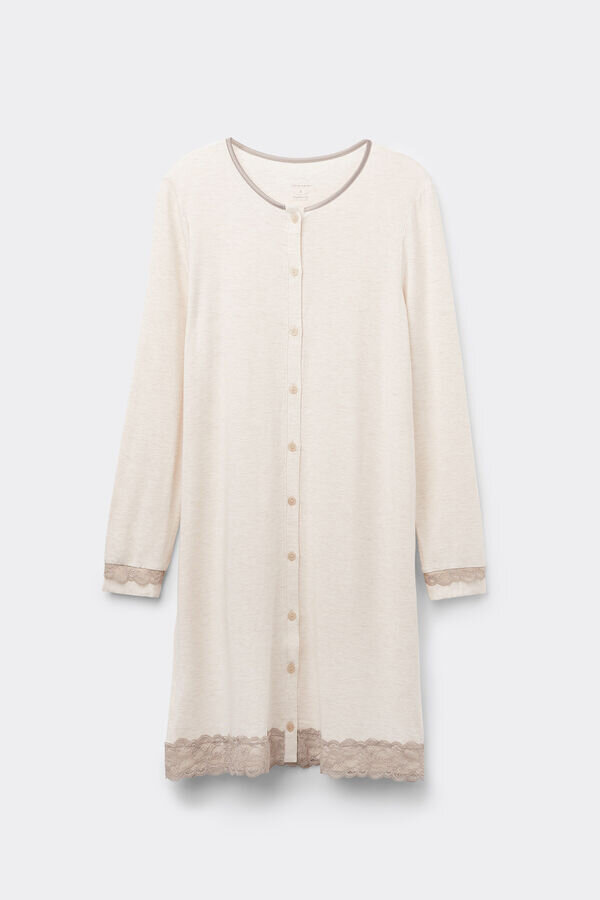 Cămașă de noapte cu nasturi în față și detalii din dantelă Cămașă de noapte cu nasturi în față și detalii din dantelă