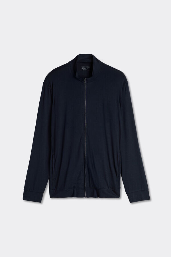 Hanorac cu fermoar din mătase și modal Hanorac cu fermoar din mătase și modal