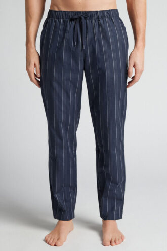 Pantaloni lungi din bumbac alb cu dungi albastre