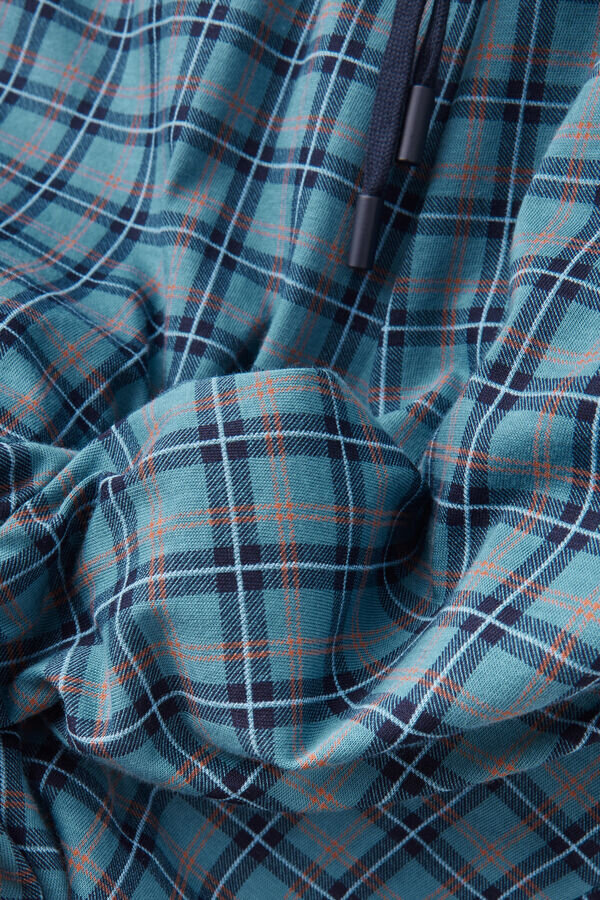 Pantaloni lungi din bumbac cu imprimeu în carouri albastru deschis Pantaloni lungi din bumbac cu imprimeu în carouri albastru deschis