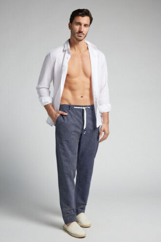 Pantaloni lungi din in și bumbac