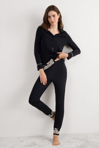 Pantaloni lungi din modal cu manșete Pretty Flowers