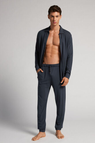 Pantaloni lungi din modal și mătase piqué