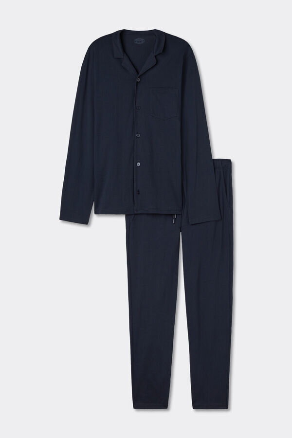 Pijamale lungi cu nasturi în față, din bumbac de calitate superioară Pijamale lungi cu nasturi în față, din bumbac de calitate superioară