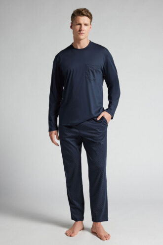 Pijamale lungi din bumbac mercerizat premium cu imprimeu cu puncte