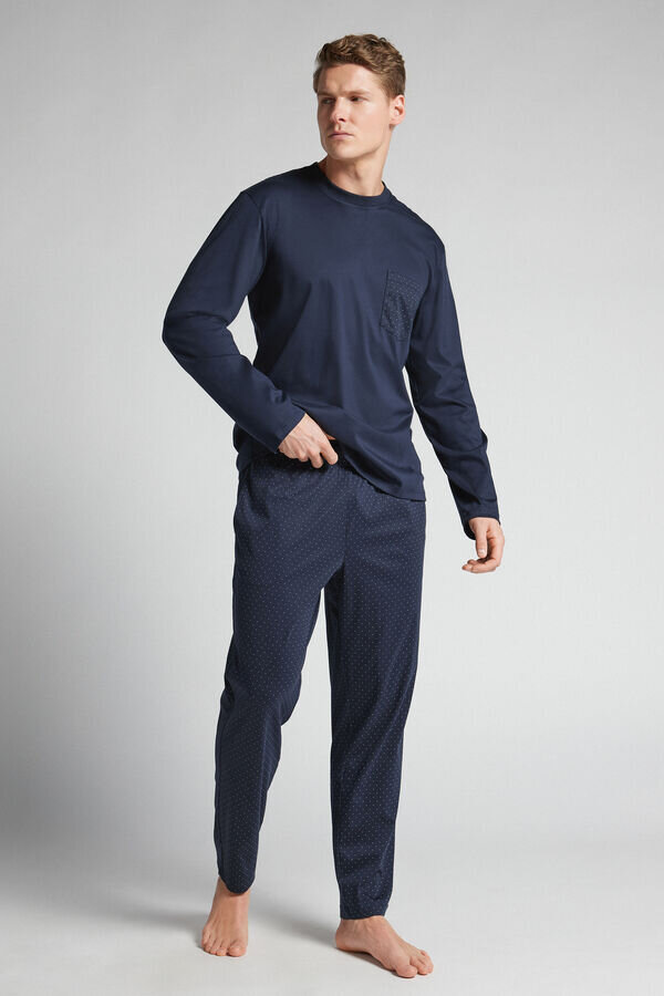 Pijamale lungi din bumbac mercerizat premium cu imprimeu cu puncte Pijamale lungi din bumbac mercerizat premium cu imprimeu cu puncte