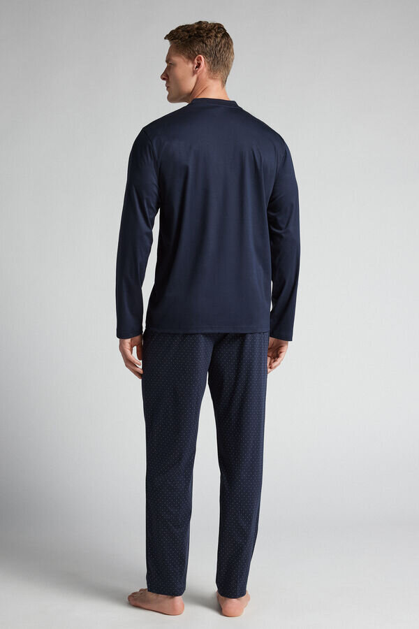 Pijamale lungi din bumbac mercerizat premium cu imprimeu cu puncte Pijamale lungi din bumbac mercerizat premium cu imprimeu cu puncte