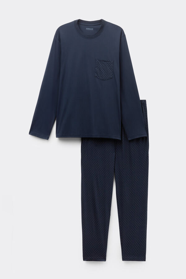 Pijamale lungi din bumbac mercerizat premium cu imprimeu cu puncte Pijamale lungi din bumbac mercerizat premium cu imprimeu cu puncte