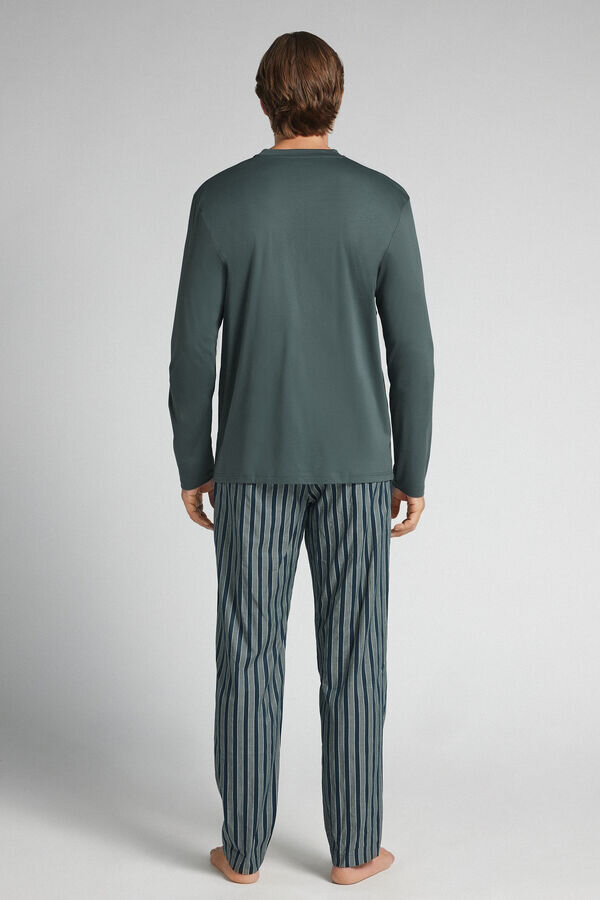Pijamale lungi din bumbac mercerizat premium și țesătură cu imprimeu în dungi Pijamale lungi din bumbac mercerizat premium și țesătură cu imprimeu în dungi