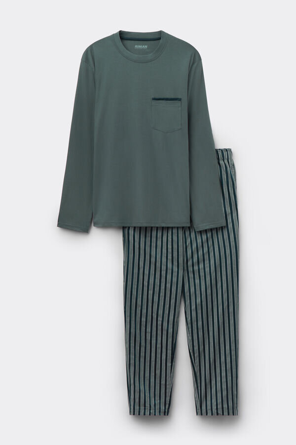 Pijamale lungi din bumbac mercerizat premium și țesătură cu imprimeu în dungi Pijamale lungi din bumbac mercerizat premium și țesătură cu imprimeu în dungi