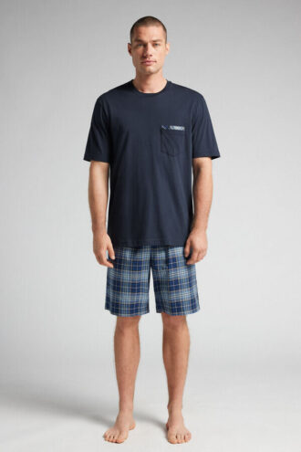 Pijamale scurte din bumbac și țesătură cu imprimeu în carouri