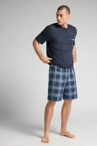 Pijamale scurte din bumbac și țesătură cu imprimeu în carouri