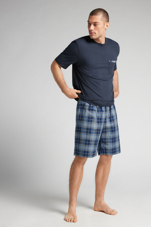 Pijamale scurte din bumbac și țesătură cu imprimeu în carouri Pijamale scurte din bumbac și țesătură cu imprimeu în carouri