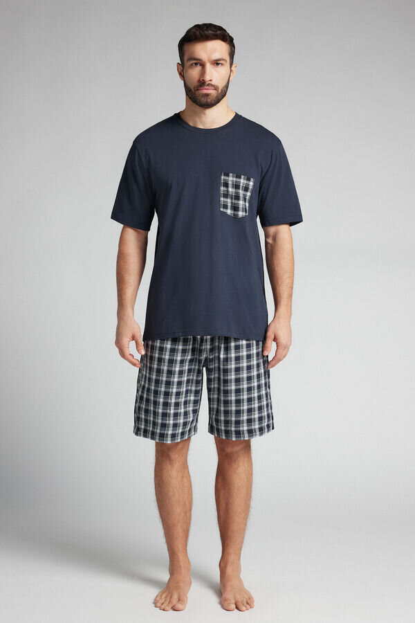 Pijamale scurte din bumbac și stofă în carouri Pijamale scurte din bumbac și stofă în carouri