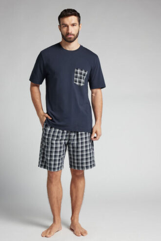 Pijamale scurte din bumbac și stofă în carouri