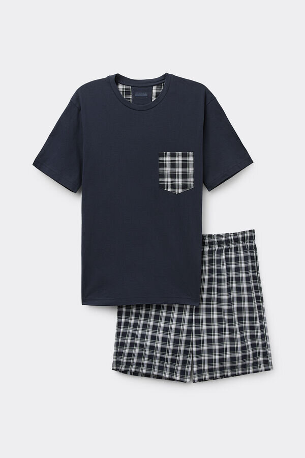 Pijamale scurte din bumbac și stofă în carouri Pijamale scurte din bumbac și stofă în carouri