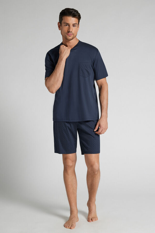Pijamale scurte din bumbac mercerizat premium cu imprimeu cu puncte Pijamale scurte din bumbac mercerizat premium cu imprimeu cu puncte