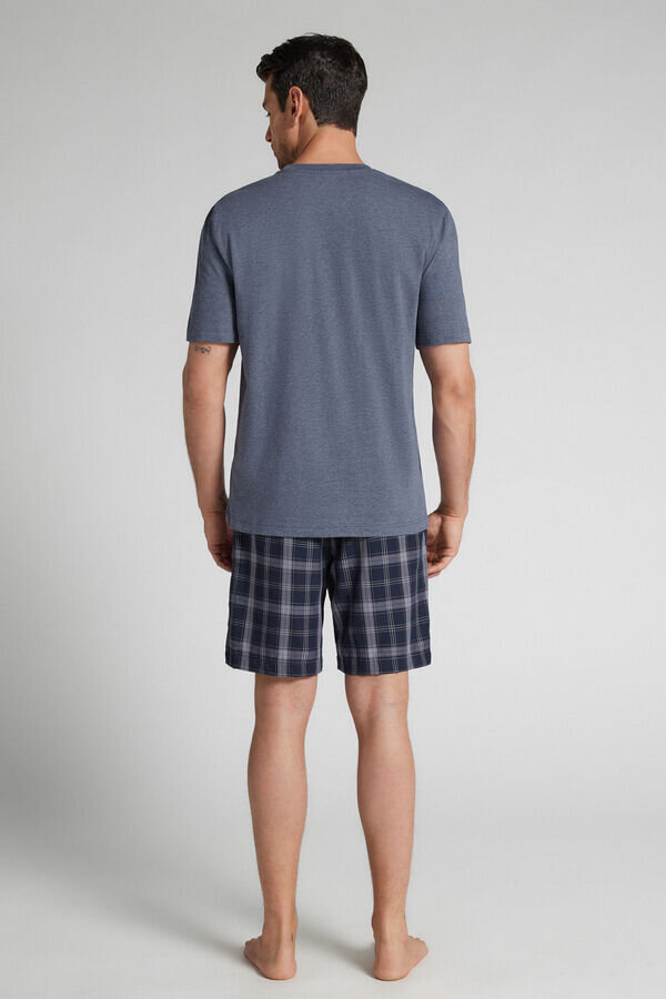 Pijamale scurte din denim cu imprimeu în carouri și bumbac Pijamale scurte din denim cu imprimeu în carouri și bumbac
