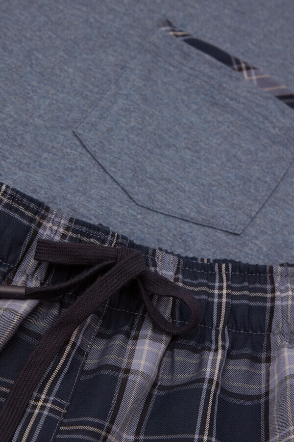 Pijamale scurte din denim cu imprimeu în carouri și bumbac Pijamale scurte din denim cu imprimeu în carouri și bumbac